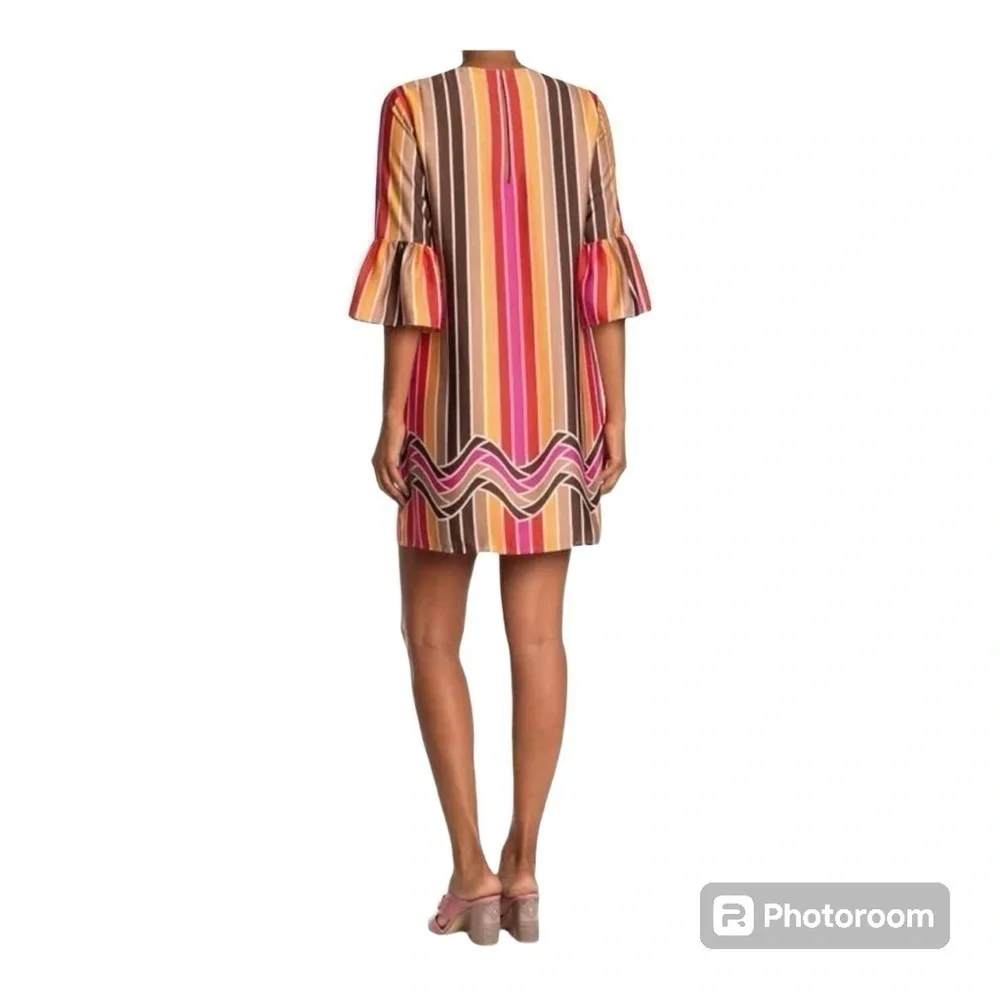 TRINA TURK Raquel Dress Mini Striped Shift Retro Bell Sleeves NEW Size 2